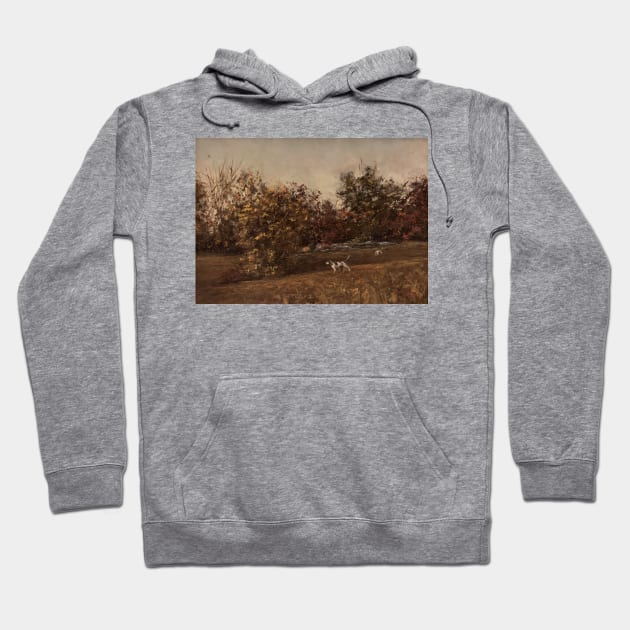 Point Dogs Hunting Oil on Canvas Hoodie by Gallery Digitals